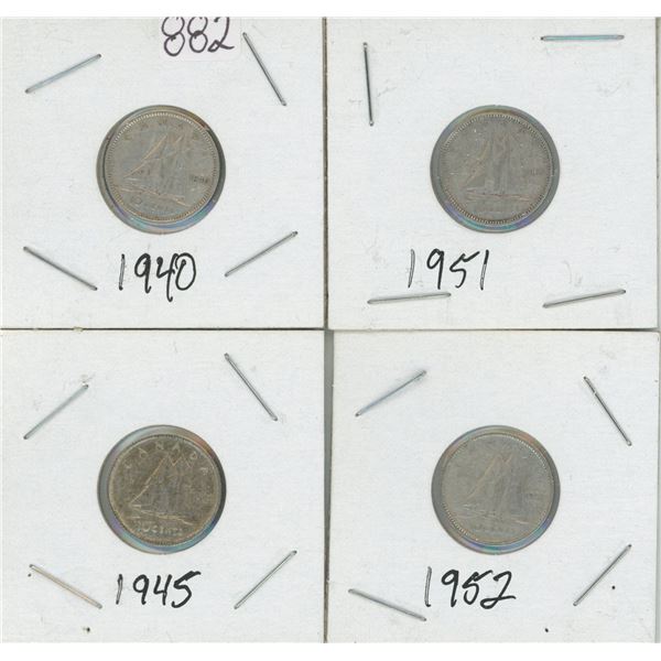 4 - 10¢ Silver Coins Canada -