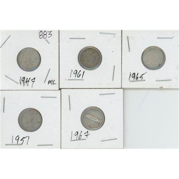5 - 10¢ Silver Coins Canada -