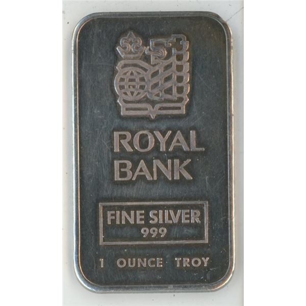 Royal Bank 1 Ounce Silver Bar - Fine Silver 999 - Serial 000478