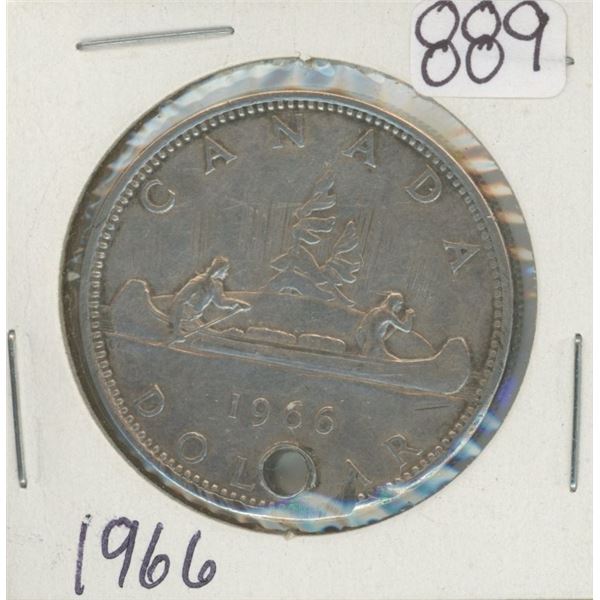 Damaged $1 Silver Coin Canada - 1966 Hole punched through