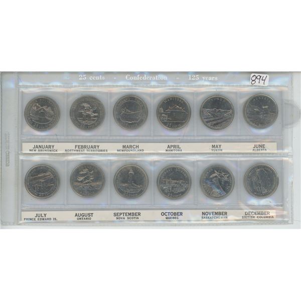 Canada 25¢ 125 Years Confederation Set - 12 Coins