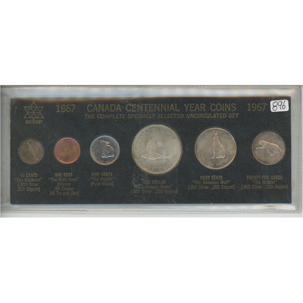 Canada 1967 Centennial Year Coins - 6 Coins - 1¢, 5¢, 10¢, 25¢, 50¢, $1