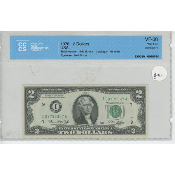 1976 USA Graded $2 Bill - VF-30