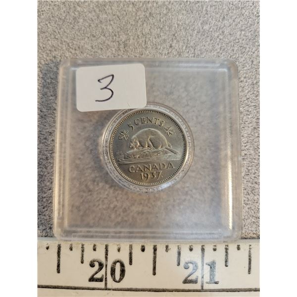 Beautiful (sharp Cameo) 1937 Dot 5cent Canadian Rare