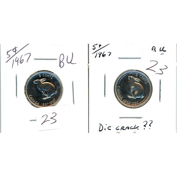 (2) 1967 5cent BU (1 has possible die crack)