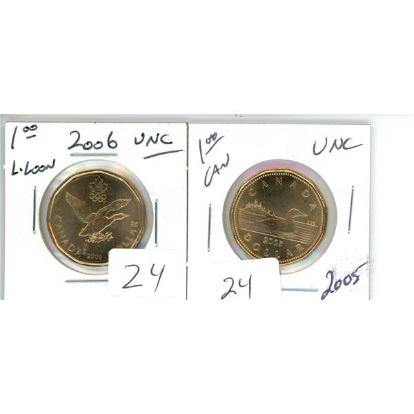 2006 Loonie UNC + 2005 Loonie UNC