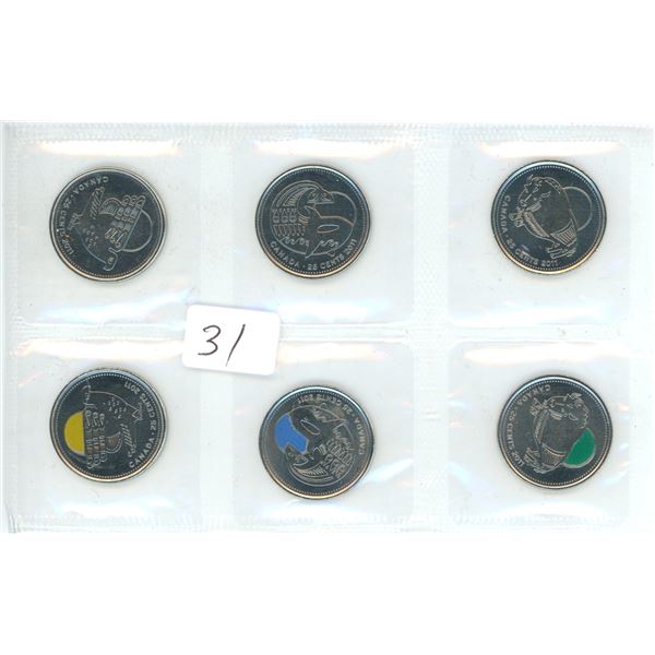 Colorized + Uncolorized mint set 25cent Canadian Animals