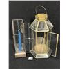 Image 2 : 2 Metal / Glass Display Cases / Candle Holders Larger Appr: 13.25x7"