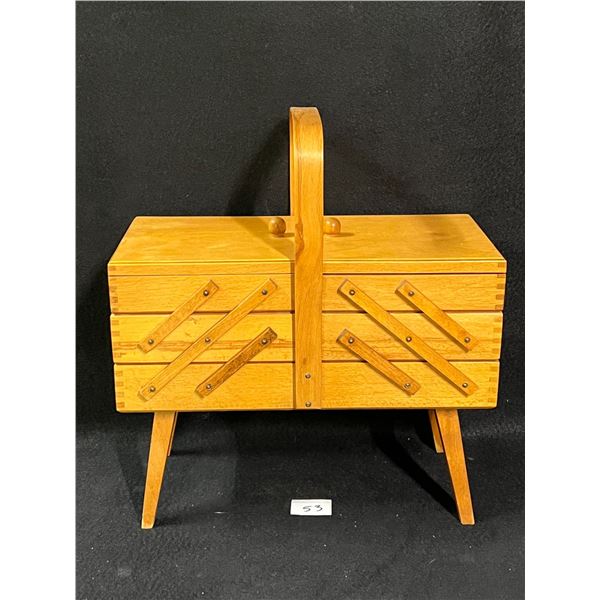 Vintage Wooden Accordion Style 3 Tier Sewing Kit Appr: 18"T 16.5"W 8.25"D