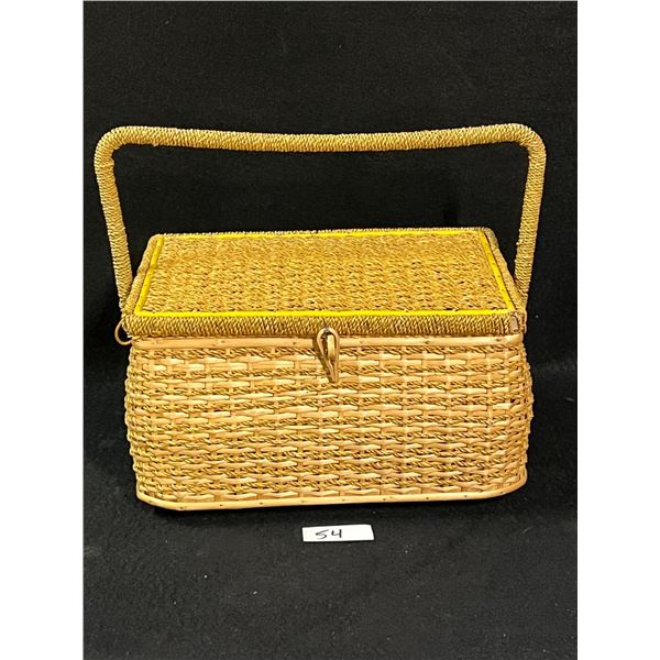 Vintage Woven Sewing Basket w/tray & Some Accessoris Approx: 12"W 7"T 8.5D