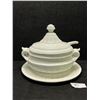 Image 1 : Porcelain Soup Tureen Server w/trivet & Ladle Italy Appr: 9"W 7.5"T