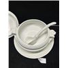 Image 3 : Porcelain Soup Tureen Server w/trivet & Ladle Italy Appr: 9"W 7.5"T