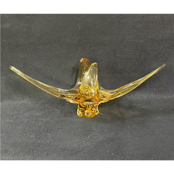 Vintage Yellow / Amber Stretch Art Glass Centerpiece Appr: 23"W 9"T