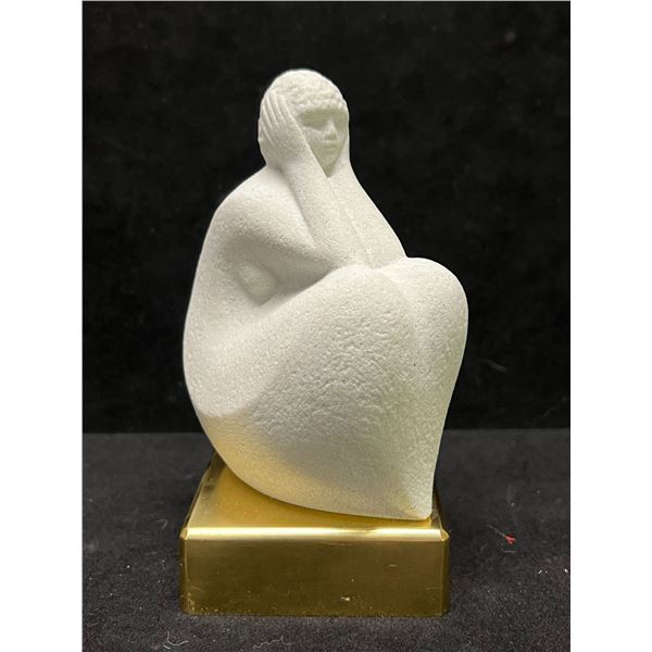 Marbell Stone Art Sculpture On Brass? Base Approx: 5.75"T 2.75"W