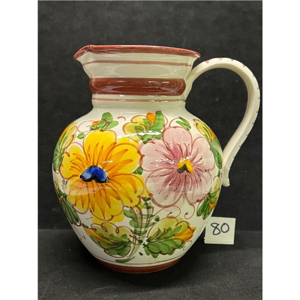 Vintage Ceramic Floral Flowers Jug / Pitcher Approx: 8.25"T 7"W