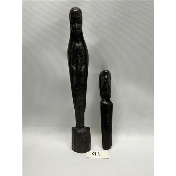 2 Tribal Wood Carved Figures Zambia Tallest Approx: 13"