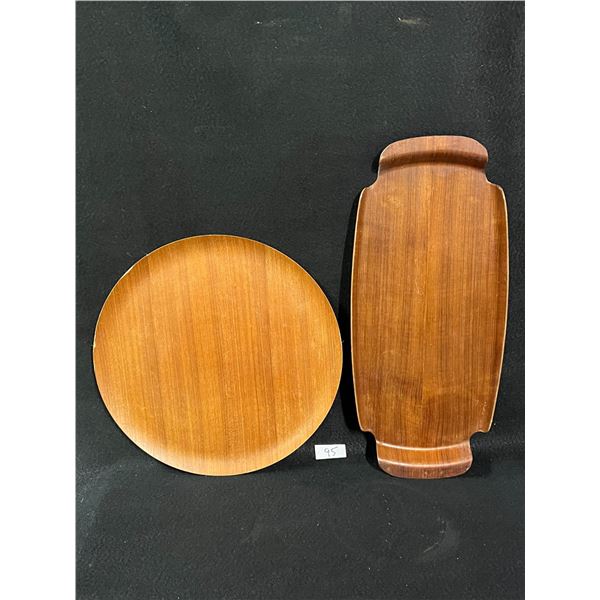 2 Vintage Teak Trays (some edge wear) Round 16" Handled 22x9.5"