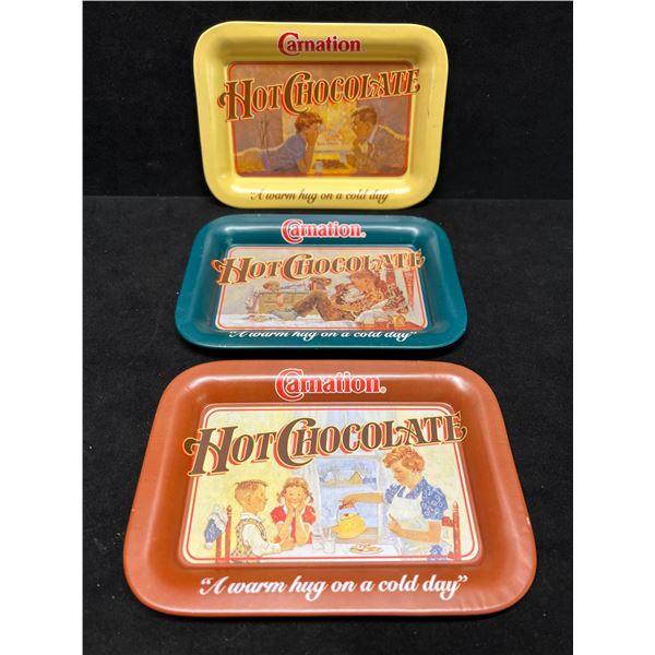 3 Carnation Metal Hot Chocolate Tip Trays Small Approx: 6.5x4.75"