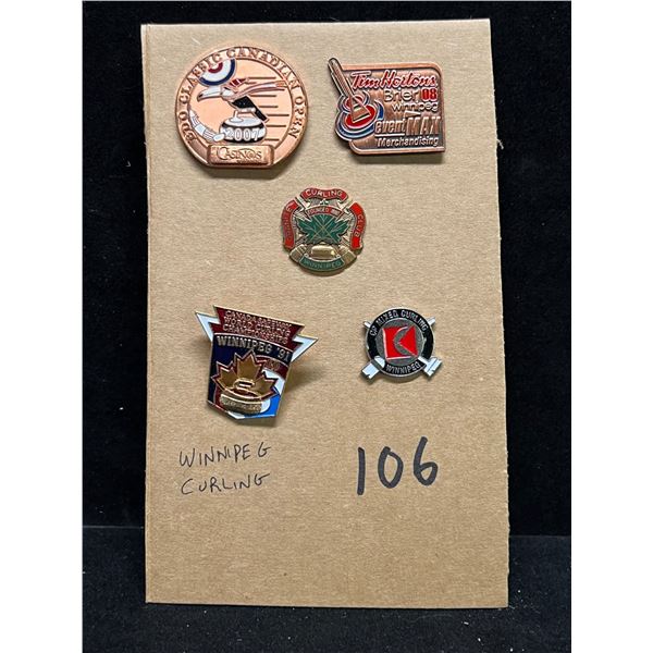 5 Mostly Winnipeg curling Collector Lapel Pin Back Pins