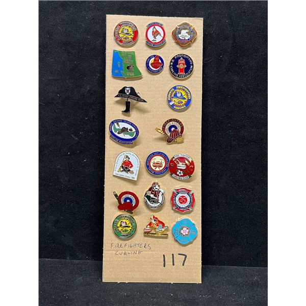 19 Mostly Fire Fighters Curling Collector Lapel Pin Back Pins