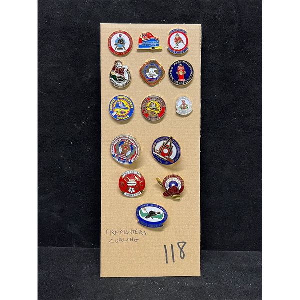 14 Mostly Fire Fighters Curling Collector Lapel Pin Back Pins