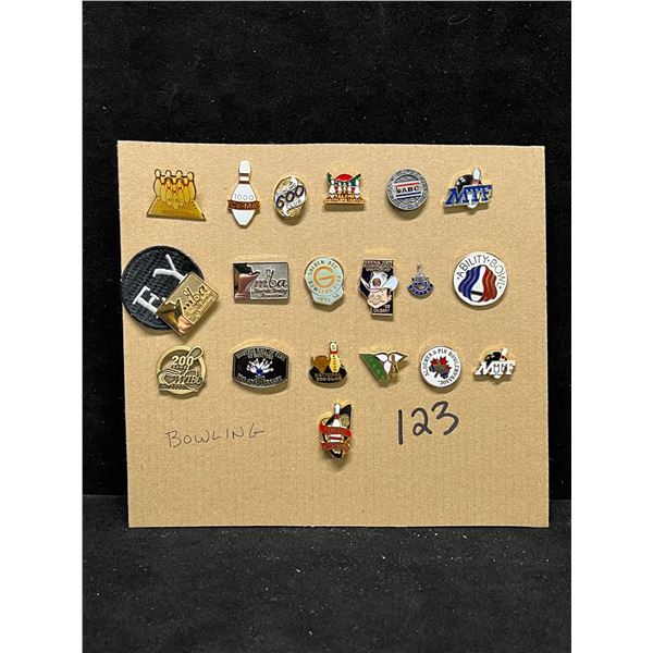 19 Mostly Bowling related Collector Lapel Pin Back Pins