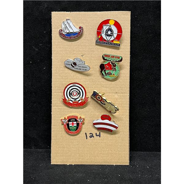 8 Mostly Canadian Curling Collector Lapel Pin Back Pins