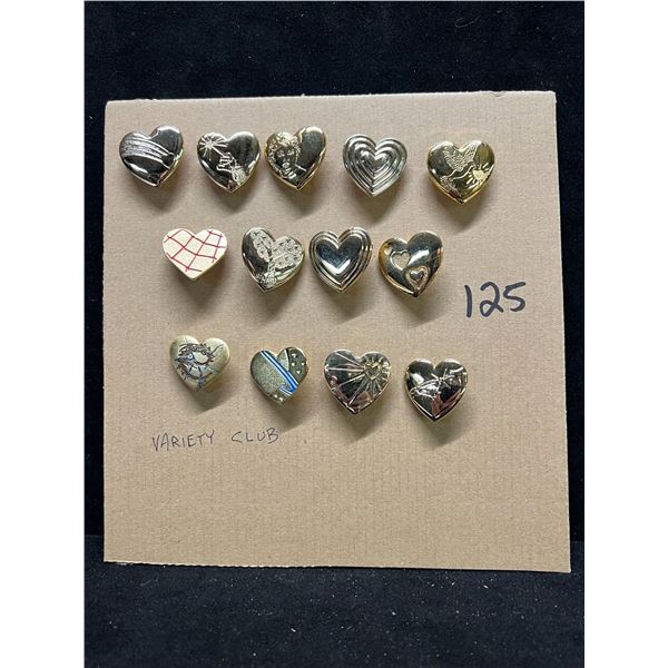 13 Mostly Variety Club hearts Collector Lapel Pin Back Pins