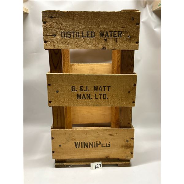 Vintage G. & J. Watt Winnipeg Distilled Water Crate Appr: 11.75x11.75" 22" T