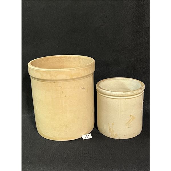 2 Vintage Crock Pots 3 gallon Medalta 1 gallon unbranded