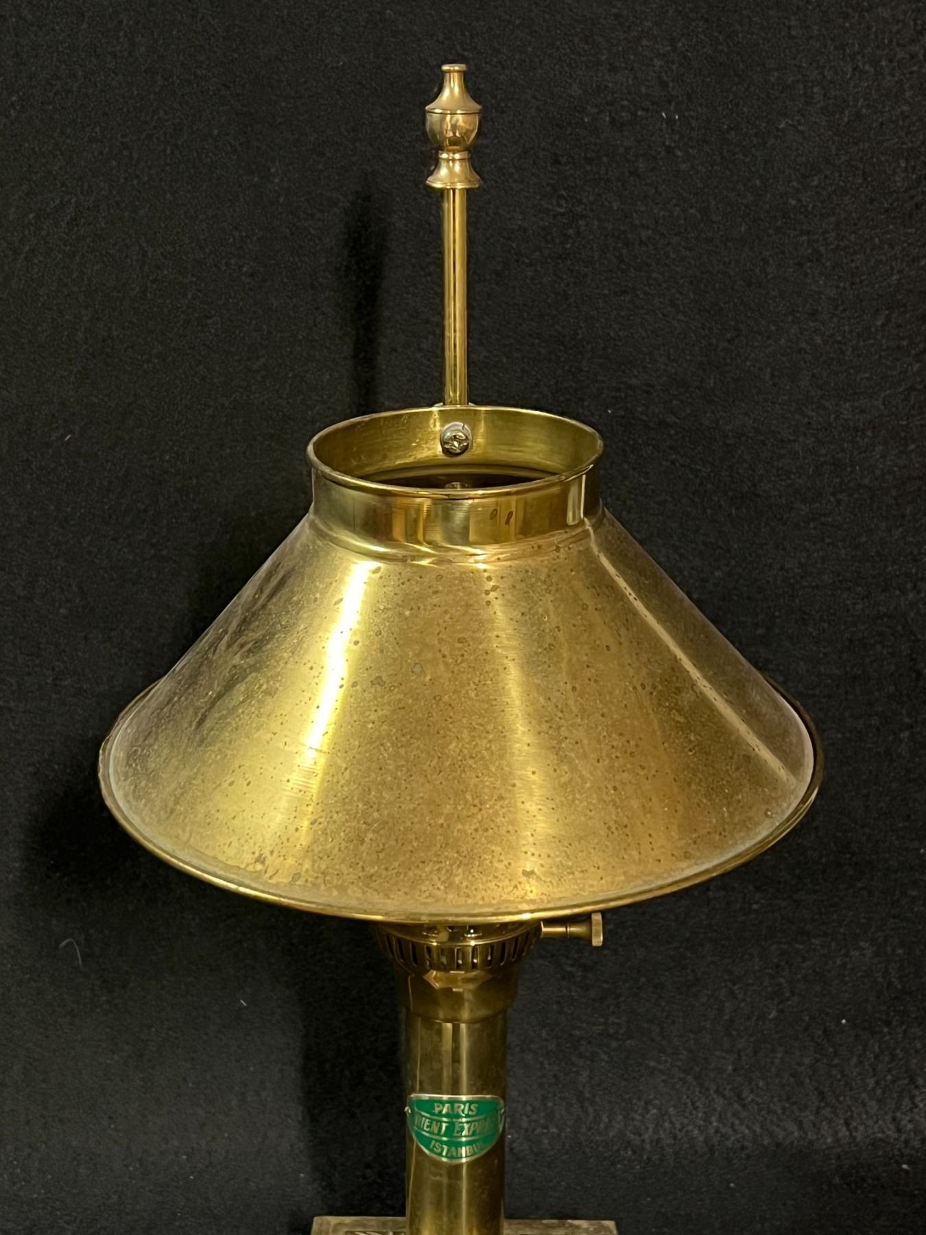 Brass Orient Express Table Lamp w/ Adjustable shade Approx: 20"T 5"W