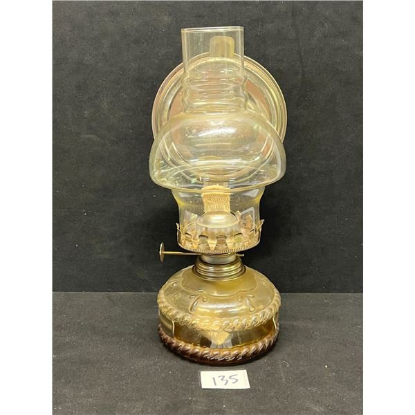 Vintage Glass Wall Mount Oil Lamp w/ Reflector Approx: 11.25"T 5"w