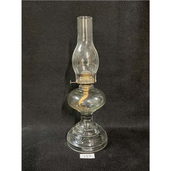 Vintage Embossed Glass Oil Lamp Approx: 18"T 6"w