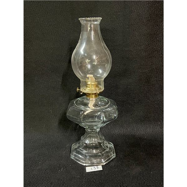 Vintage Glass Oil Lamp Approx: 17.75"T 6.5"w