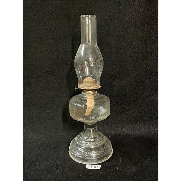 Vintage Embossed Glass Oil Lamp Approx: 18.75"T 5.5"w
