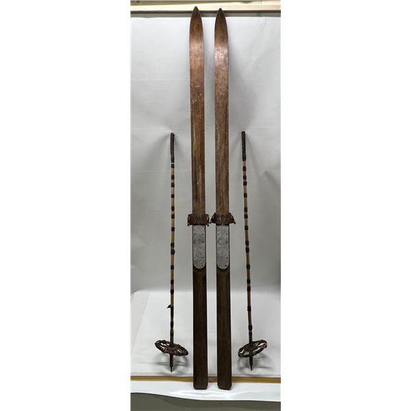 Antique Alcock Laight & Westwood Wooden Snow Skis (approx 80") w/poles
