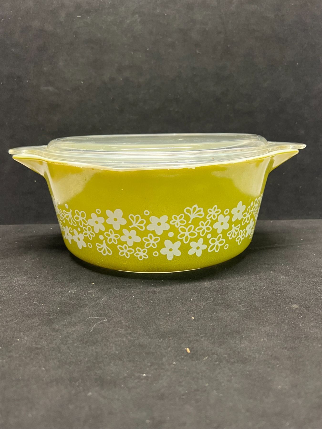 Vintage Pyrex Crazy Daisy Casserole w/lid (some warping/damage) 2.5 QT