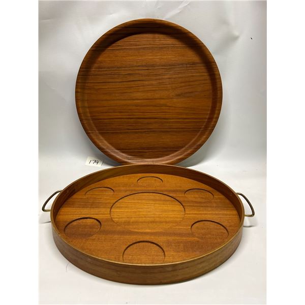 2 Mid Century Teak Serving / Party Trays Finland & Japan Approx: 16"