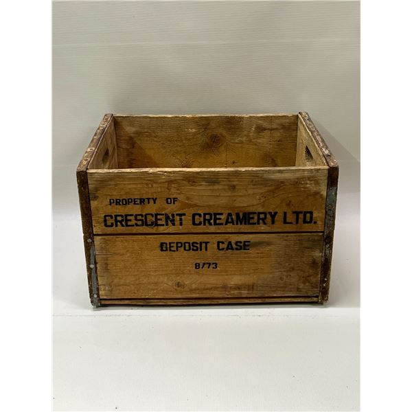 Vintage Crescent Creamery Wooden Crate Holds LPs Approx: 17x13.5x10.75T