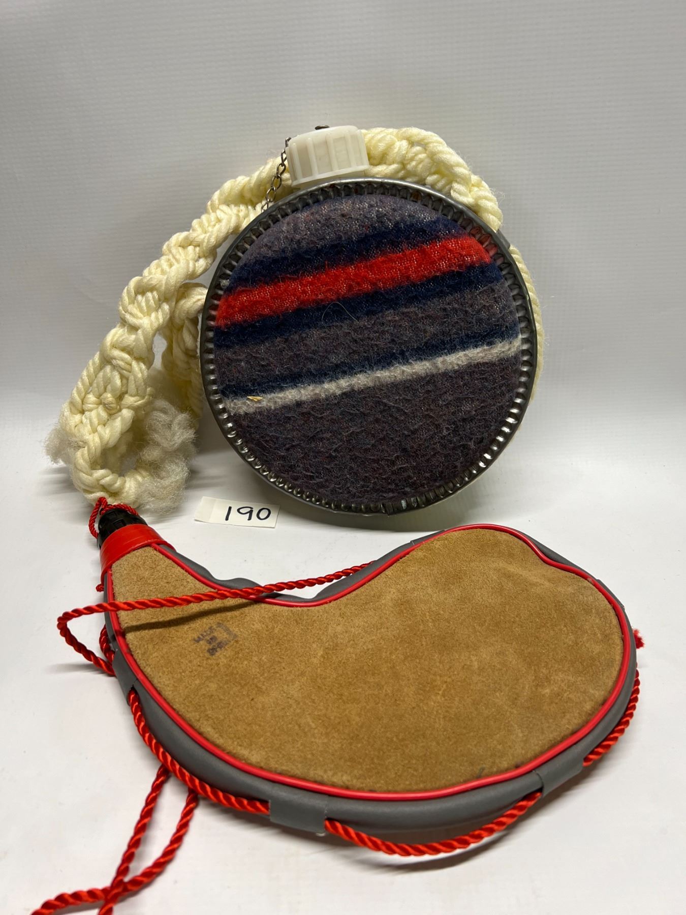 Vintage Aluminum & leather Water Bottles Canteens w/ shoulder straps