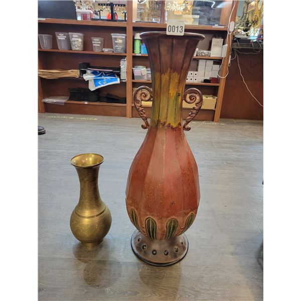 Vintage Floral Etched Brass Vase (Made in India) 14"h & Tall Metal Vase With Handles 30"h