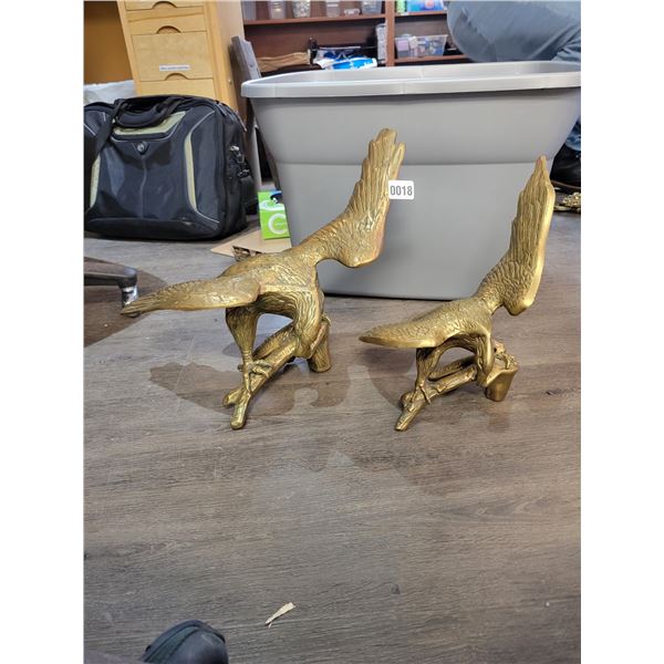 Vintage Matching Large & Medium Brass Eagle on Branch Sculptures 12 1/4"h x 18"w x 10"d (Largest)