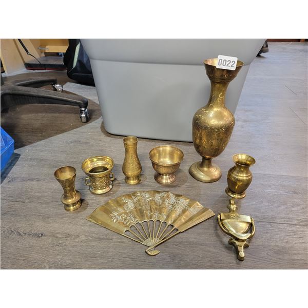 Assorted Vintage Brass Collectibles - Vases - Cups - Phoenix Fan - Door Knocker