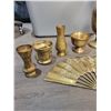 Image 2 : Assorted Vintage Brass Collectibles - Vases - Cups - Phoenix Fan - Door Knocker