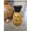 Image 2 : Uniquely Carved Large & Small Wooden Vases 20"h & 12"h  - Ceramic Bulbous body Vase 20"h