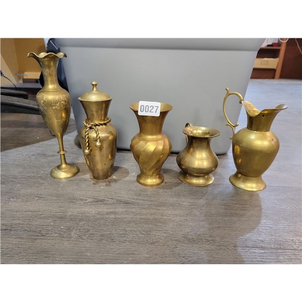 Assorted Brass Collectibles - Vases - Pitcher - Highest is 13 1/5"