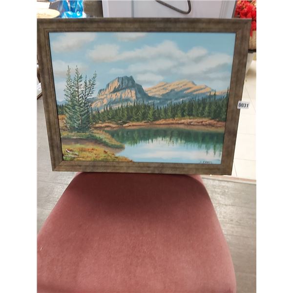 Vintage Oil Painting on Canvas of Mountain Scene by Brian Ehnis 21"h x 26 1/2"w