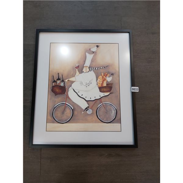 Framed Print of a Chef Riding a Bicycle by Jennifer Garant 21 1/2"w x 25 1/2"h