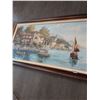 Image 3 : Vintage Framed Henry Berte Signed Italian Villa Boats Seascape Oil Painting Provenance 31"h x 55"w