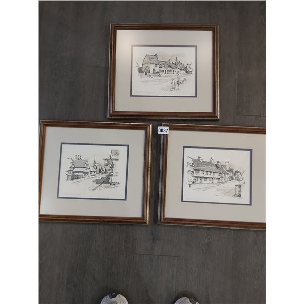 Three Framed Prints of England Streets by Tom Tinkler - 15 1/2"w x 13 1/2"h